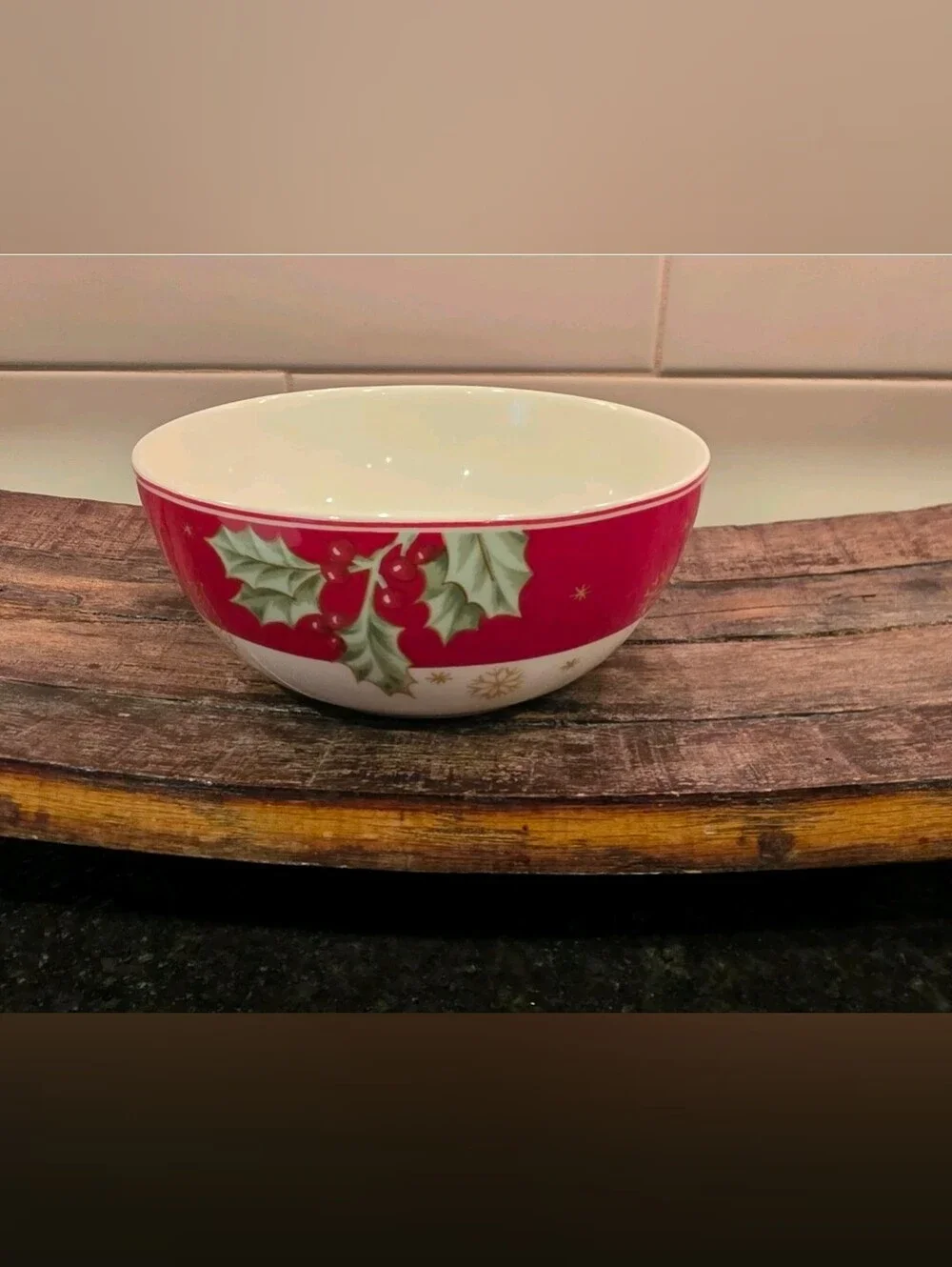 Lenox Treaured Traditions 10 Inch Red Rimmed Serving Bowl